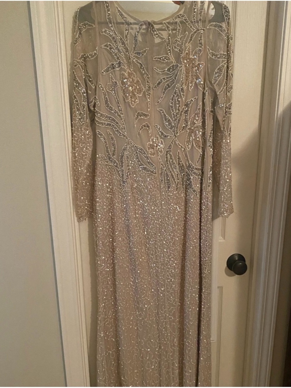 Adrianna Papell Beaded Maxi Gown NWT Size 12 Champagne Silver Formal Dress - Picture 15 of 17